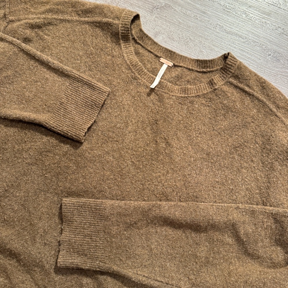 Free People Sweater Womens M Brown Wool Oversized Pullover Boho Cozy Cabincore